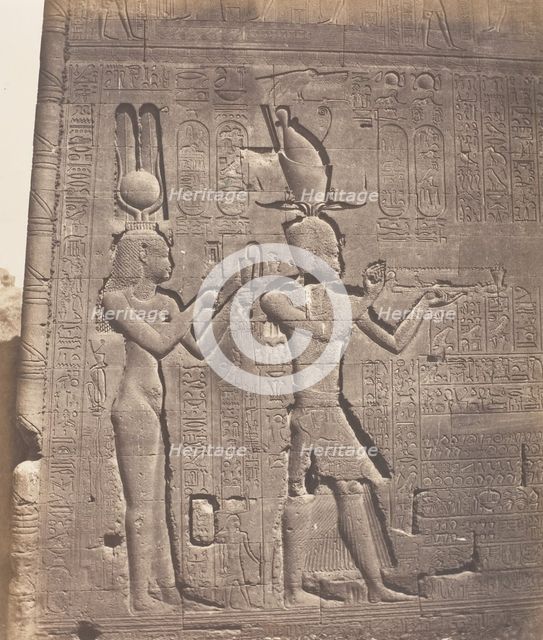 Dendérah (Tentyris), Temple d'Athôr - Face Postérieure - Cléopatre et ..., 1851-52, printed 1853-54. Creator: Félix Teynard.