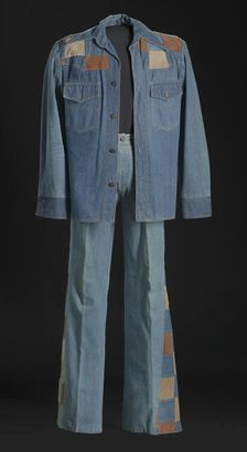Denim and suede suit jacket and bellbottoms worn by Charley Pride, 1976. Creator: Unknown