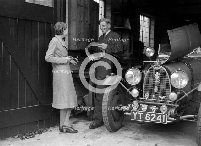 Denis Evans working on his Bugatti Type 43 2262cc. Artist: Bill Brunell.