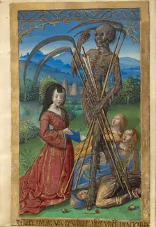 Denise Poncher before a Vision of Death; Poncher Hours, about 1500. Creator: Master of the Chronique Scandaleuse