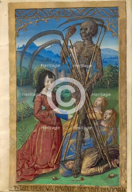 Denise Poncher before a Vision of Death; Poncher Hours, about 1500. Creator: Master of the Chronique Scandaleuse.