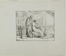 Denon Instructing a Young Woman Drawing on a Lithographic Stone, c. 1820. Creator: Vivant Denon