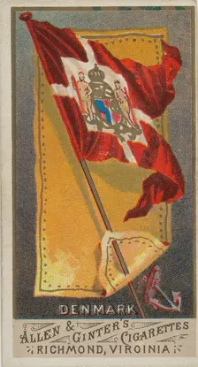 Denmark, from Flags of All Nations, Series 1 (N9) for Allen & Ginter Cigarettes Brands, 1887. Creator: Allen & Ginter