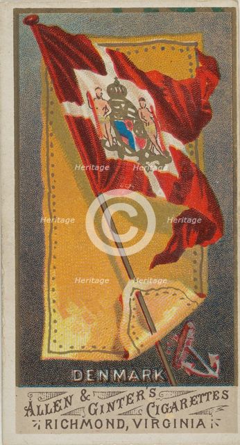 Denmark, from Flags of All Nations, Series 1 (N9) for Allen & Ginter Cigarettes Brands, 1887. Creator: Allen & Ginter.