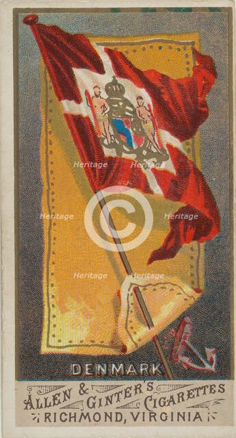 Denmark, from Flags of All Nations, Series 1 (N9) for Allen & Ginter Cigarettes Brands, 1887. Creator: Allen & Ginter.