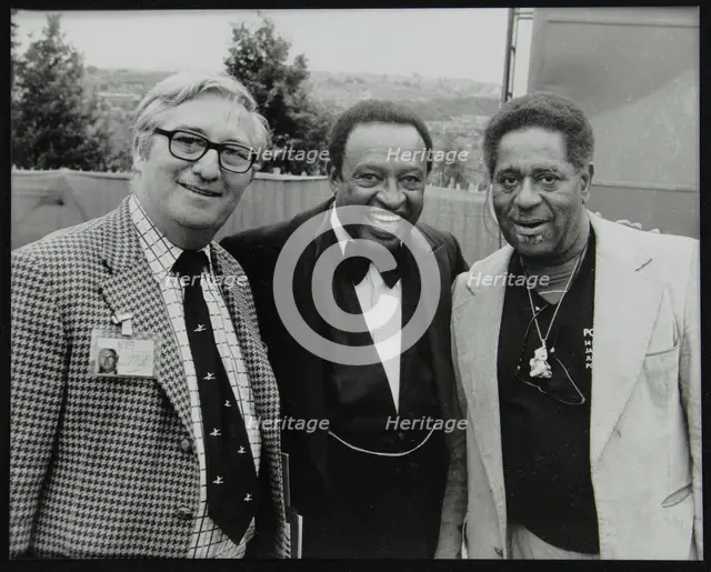 Dennis Matthews of Crescendo International with Lionel Hampton and Dizzy Gillespie, London, 1979. Creator: Denis Williams.