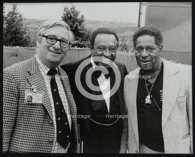 Dennis Matthews of Crescendo International with Lionel Hampton and Dizzy Gillespie, London, 1979. Artist: Denis Williams