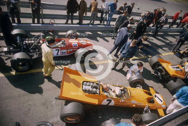 Denny Hulme's McLaren Ford at the British Grand Prix, Silverstone, Northamptonshire, 1969. Artist: Unknown