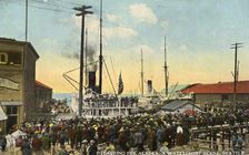 Departing for Alaska, a waterfront scene Seattle, Washington, USA, 1911