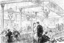 Departure of a Cunard steamer from Liverpool: the Saloon, 1881. Creator: Unknown