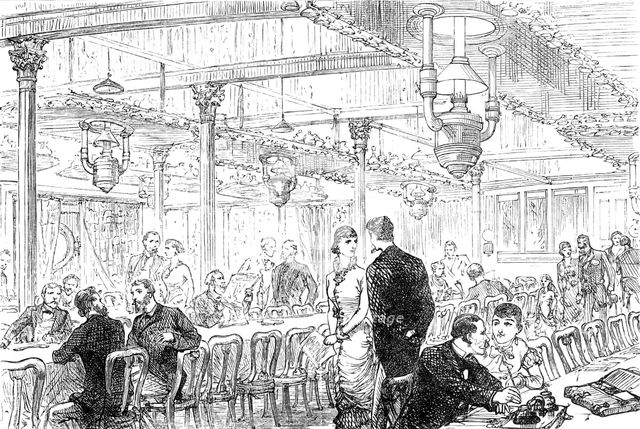 Departure of a Cunard steamer from Liverpool: the Saloon, 1881. Creator: Unknown.