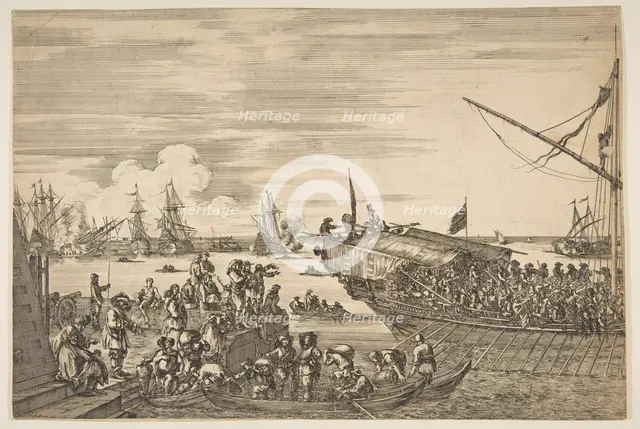 Departure of a galley at the Port of Livorno, from from 'Views of the port of Livorno' ..., 1654-55. Creator: Stefano della Bella.