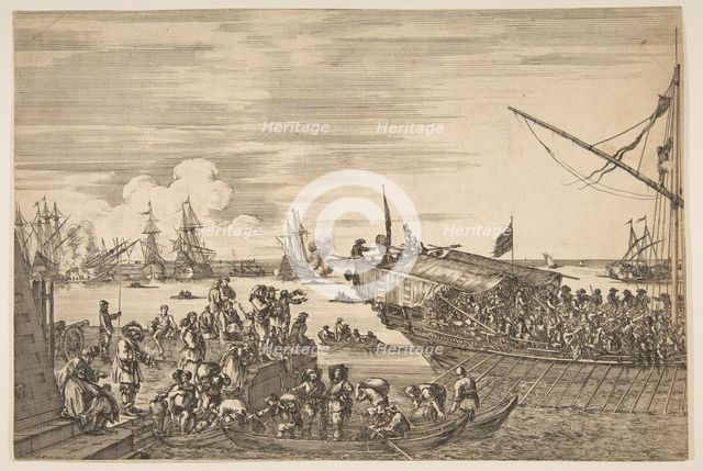 Departure of a galley at the Port of Livorno, from from 'Views of the port of Livorno' ..., 1654-55. Creator: Stefano della Bella.