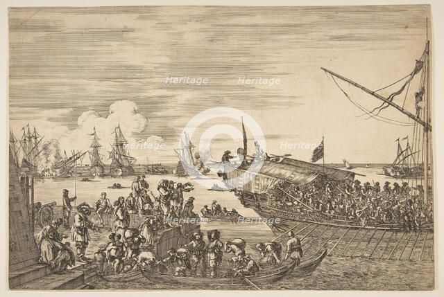 Departure of a galley at the Port of Livorno, from from 'Views of the port of Livorno' ..., 1654-55. Creator: Stefano della Bella.