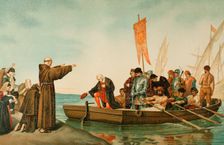 Departure of Columbus from the Port of Moguer on August 3, 1492, (1890), 1890. Creator: Unknown