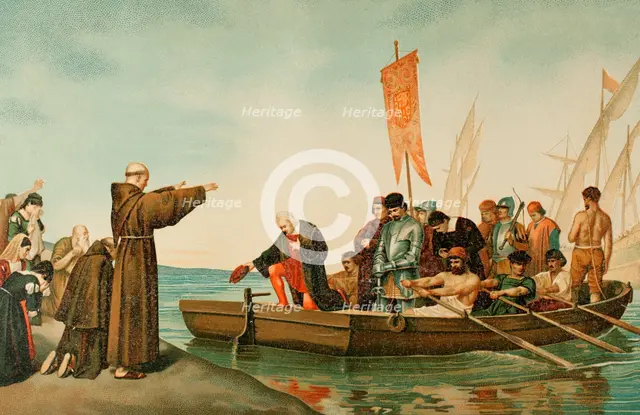 Departure of Columbus from the Port of Moguer on August 3, 1492, (1890), 1890.  Creator: Unknown.