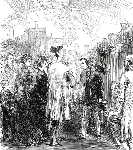 Departure of King George of Hanover from the Victoria Station, 1876. Creator: Unknown.