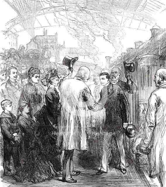 Departure of King George of Hanover from the Victoria Station, 1876. Creator: Unknown.