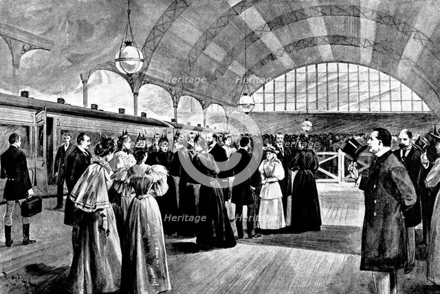 Departure of Queen Wilhelmina and the Queen Regent of the Netherlands:...Victoria Station..., 1895. Creator: George Meisenbach.