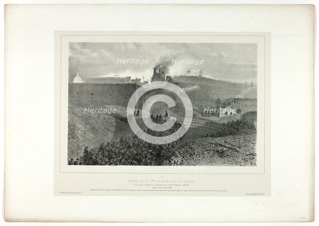Departure of the third column, called the support, from Souvenirs d’Italie: Expédition de ..., 1859. Creator: Auguste Raffet.