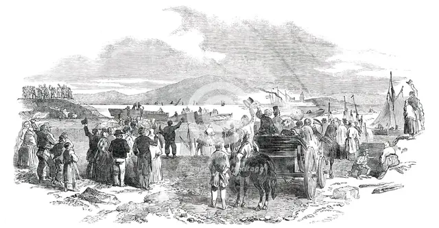 Departure of the "Viceroy" Steamer from the Dock Quay, Galway, 1850. Creator: Unknown.