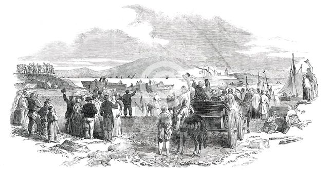 Departure of the "Viceroy" Steamer from the Dock Quay, Galway, 1850. Creator: Unknown.