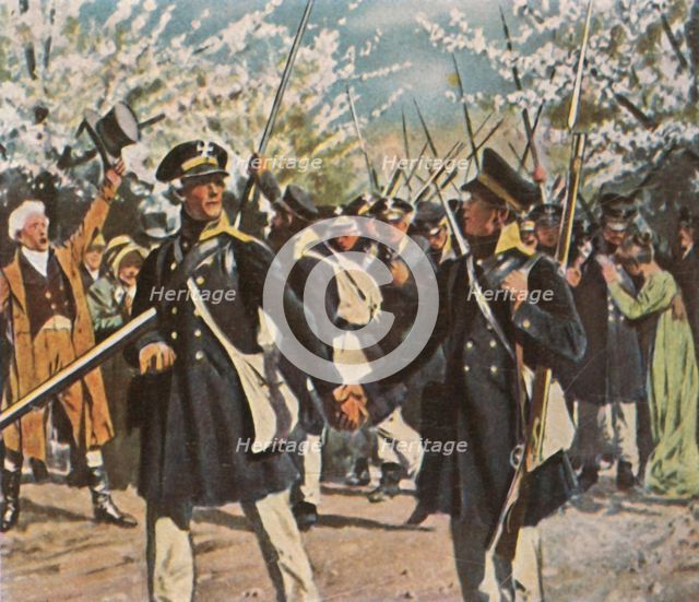 Departure of the army in the struggle for independence, Spring 1813, (1936). Creator: Unknown.