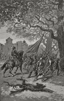 Departure of the Barcelonians to help those besieged in San Adrián de Besós, 15th century, (1890). Creator: Joan Serra y Pausas