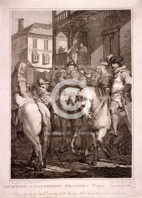 Departure of the Canterbury Pilgrims, Borough High Street, Southwark, London, 1787. Artist: T Hogg 