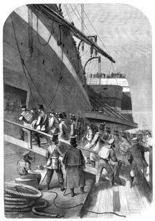 Departure of the Great Eastern from the Mersey with the Canadian Contingent: the soldiers..., 1861. Creators: Edwin Weedon, F. S.