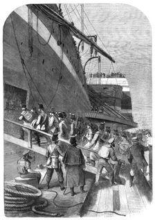 Departure of the Great Eastern from the Mersey with the Canadian Contingent: the soldiers..., 1861. Creators: Edwin Weedon, F. S.