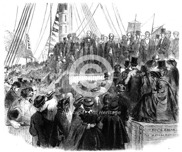 Departure of the Noncomformists from London...for the new colony..., 1862. Creator: Unknown.