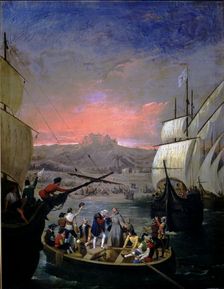 Departure of the Pinta, Niña and Santa Maria del Puerto de Palos Christopher Columbus, Italian n…