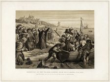 Departure of the Pilgrim Fathers from Delft Haven, July 1620 (19th century).Artist: T Bauer