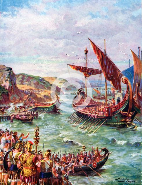 Departure of the Romans from Britain after the sacking of Rome in 410 AD, (c1920).  Creator: Harry Payne.