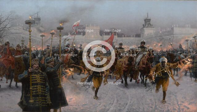 Departure from Wilanów of John III Sobieski and Marysienka, 1897. Creator: Brandt, Jozef (1841-1915).