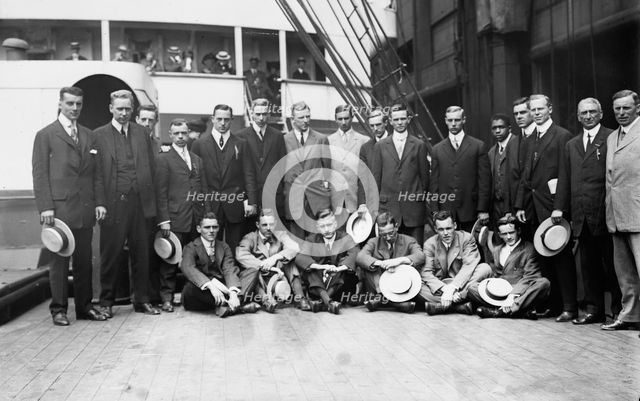 Departure Yale - Harvard Athletes, 1911. Creator: Bain News Service.