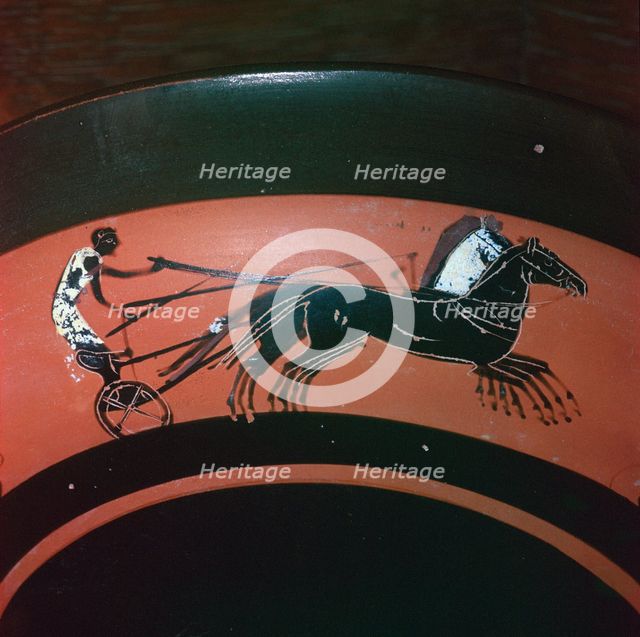 Depiction of chariot-racing on an Attic kylix, 6th century BC. Artist: Unknown