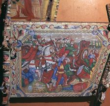 Depiction of the battle of Capua in 1501 on a painted cart, 16th century