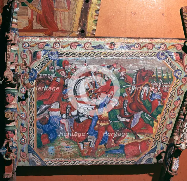 Depiction of the battle of Capua in 1501 on a painted cart, 16th century. Artist: Unknown