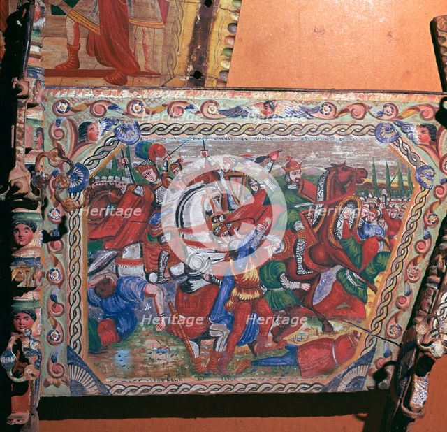 Depiction of the battle of Capua in 1501 on a painted cart, 16th century. Artist: Unknown