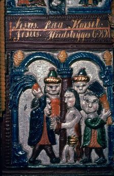 Depiction of the flagellation of Christ on a Swedish chest, 18th century