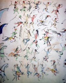 Depiction of the Grass Dance, drawn by Turning Bear, a Brule Sioux Chief of the Dakota Indians