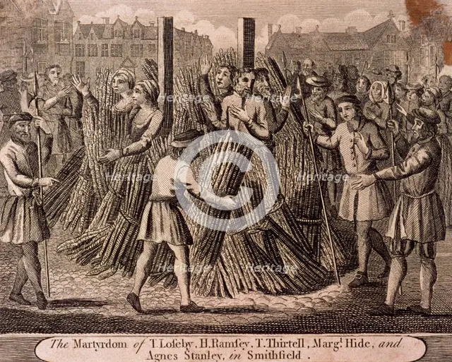 Depiction of the protestant martyrs, West Smithfield, London, c1750. Artist: Anon