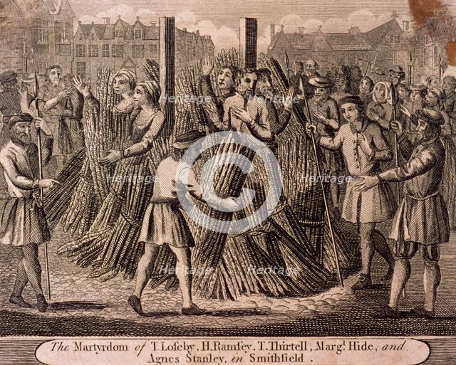 Depiction of the protestant martyrs, West Smithfield, London, c1750. Artist: Anon