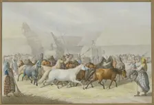 Depiction of threshing with horses in Syrmia (Slavonia), 1832. Creator: Johann Erdmann Gottlieb Prestel