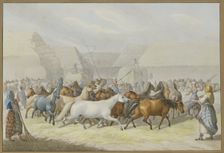 Depiction of threshing with horses in Syrmia (Slavonia), 1832. Creator: Johann Erdmann Gottlieb Prestel