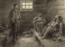 Deportation of Political Exiles to Siberia in a Prison Wagon. Composed from Memory, 1904. Creator: Boris Vasilievich Smirnov