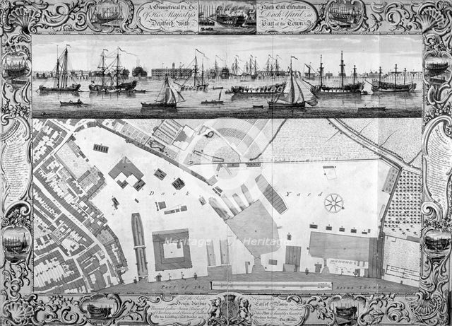 Deptford Docks, London, 1753.                                                   Artist: Pierre-Charles Canot