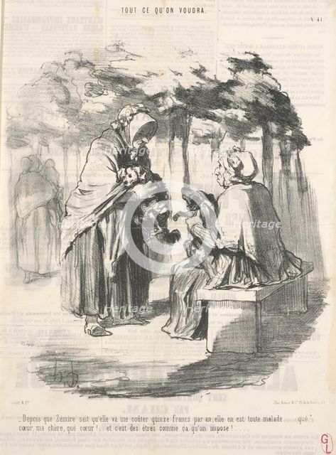 Depuis que Zémire sait qu'elle va me couter quinze francs ..., 19th century. Creator: Honore Daumier.
